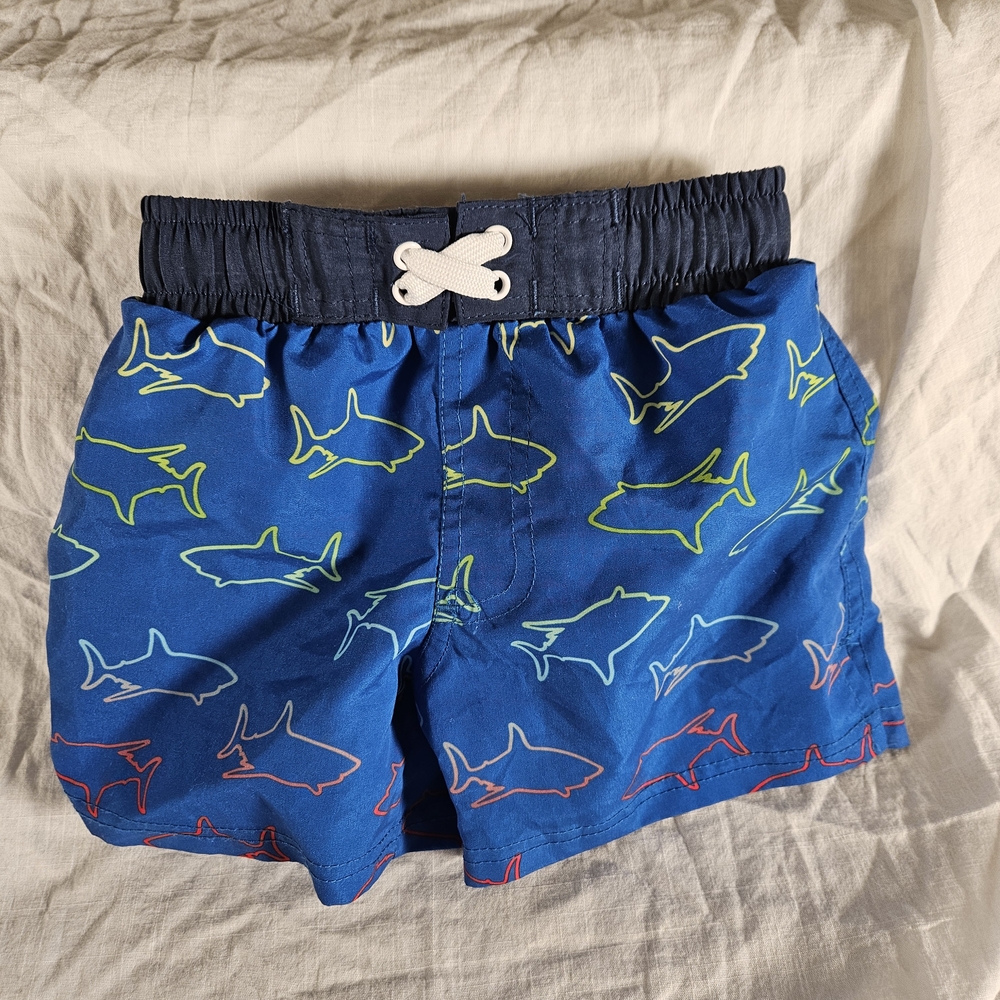 Blue Shark Pattern Swim Trunks with Elastic Waistband